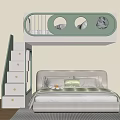Green Bunk Bed Featuring Circular Windows Staircase with Drawers in Bedroom