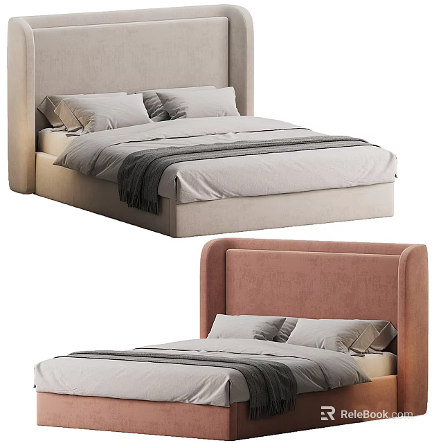 Modern Double Beds Featuring Upholstered Headboards Beige Pink Tones And Comfortable Bedding 3d model 