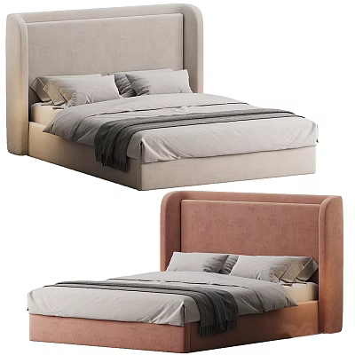 Modern Double Beds Featuring Upholstered Headboards Beige Pink Tones And Comfortable Bedding 3d model