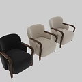 Beige Accent Chair With Soft Upholstered Fabric And Walnut Wooden Armrests Modern Design