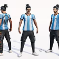 Game Movie Character Wearing Blue White Striped Jersey Number 0 Black Cargo Pants White Sneakers