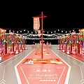 Festive Commercial Street with Red Triangular Arches and 2023 2024 Rabbit Dragon Decorations