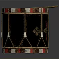 Traditional Decorative Drum With Black Body Red White Trim Floral Patterns And Wooden Drumsticks