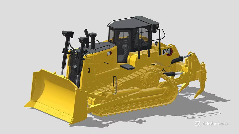 Yellow CAT Bulldozer With Functional Tracks And Blade 3d model 