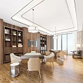 New Chinese Chess and Card Room Mahjong Room Mahjong Table Combination Mahjong House Tea Table and Chair Decorative Cabinet Background Wall 3d model