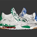 White Green Blue High Top Jordan Nike Shoes With Jumpman Logo And Orange Sole