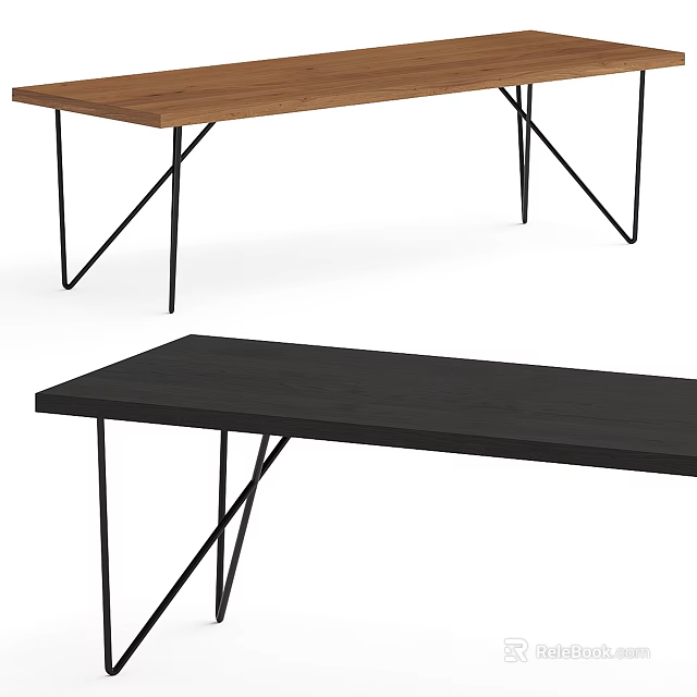 Modern Minimalist Dining Tables with Wooden and Black Tops and Black Metal Legs 3d model 