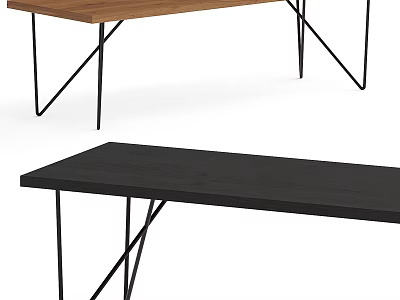 Modern Minimalist Dining Tables with Wooden and Black Tops and Black Metal Legs 3d model