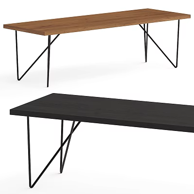 Modern Minimalist Dining Tables with Wooden and Black Tops and Black Metal Legs 3d model