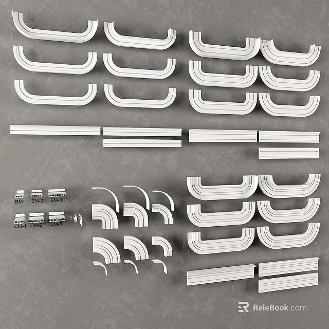 White Curtain Accessories Featuring Various Track Hook And Different Shape Components Collection 3d model 