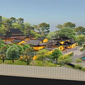 Traditional Chinese Ancient Architecture With Yellow Facade Classic Curved Roofs Courtyard And Stone Pavement
