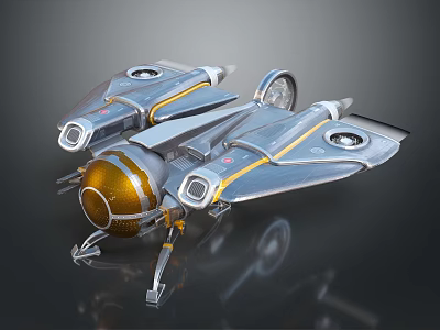 Futuristic Metallic Spaceship With Silver Gold Accents Sleek Aerodynamic Design 3d model