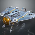 Futuristic Metallic Spaceship With Silver Gold Accents Sleek Aerodynamic Design