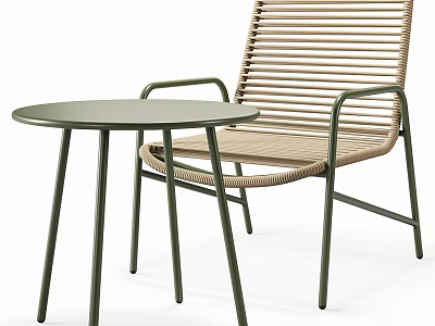 Stylish Rattan Leisure Chair With Green Metal Frame And Round Side Table 3d model