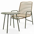Stylish Rattan Leisure Chair With Green Metal Frame And Round Side Table