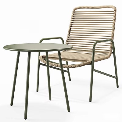 Stylish Rattan Leisure Chair With Green Metal Frame And Round Side Table 3d model