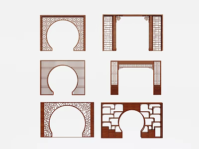 Chinese Style Decorative Wooden Room Dividers With Arched And Lattice Designs 3d model