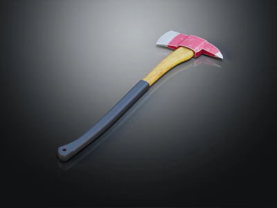 Red And Silver Axe With Yellow Black Handle On Black Background 3d model