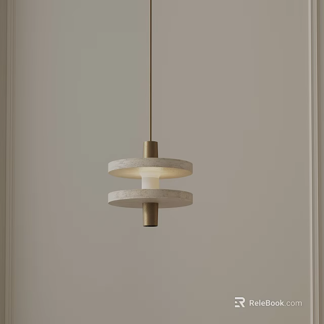 Modern Minimalist Pendant Light With Circular Gray Layers And Gold Metal Support Rod 3d model 