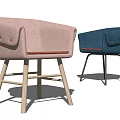 Modern Upholstered Dining Chairs Pink Blue with Orange Trim Wooden Metal Legs and Button Accents