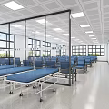 Bright Medical Clinic Room With Blue Beds Windows White Walls And Ceiling