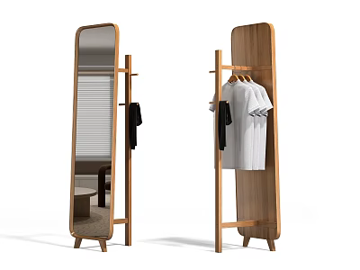 Wooden Floor Mirror with Clothes Hanger Rack for Home Bedroom Dressing Area 3d model