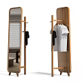 Wooden Floor Mirror with Clothes Hanger Rack for Home Bedroom Dressing Area