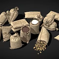 Household Storage Burlap Sacks With Beans Grains And Various Dry Goods