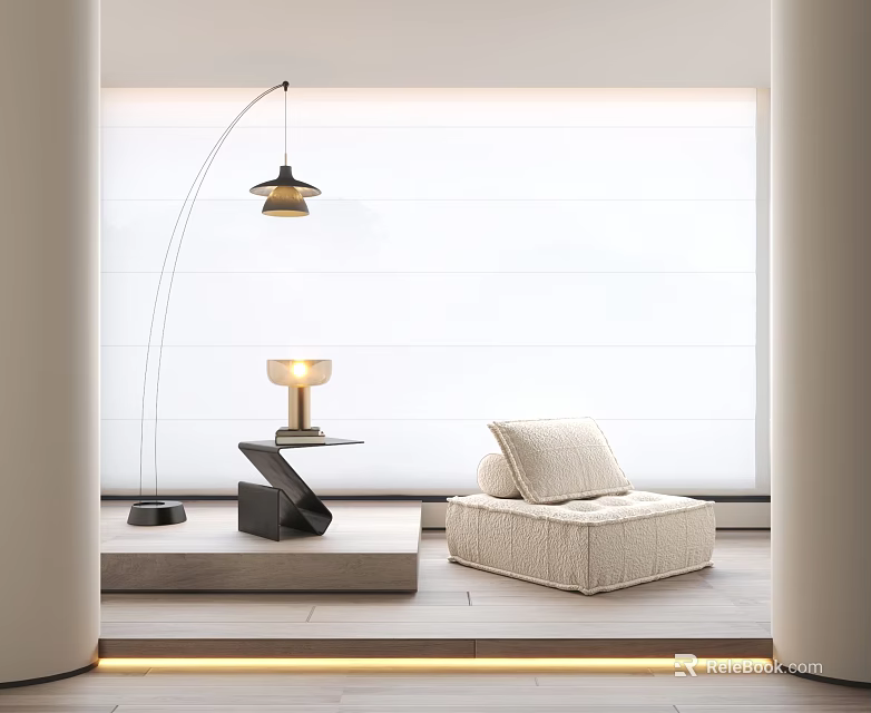 Modern Single Sofa Interior In Beige With Floor Lamp And Small Side Table 3d model 