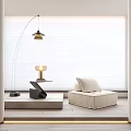 Modern Single Sofa Interior In Beige With Floor Lamp And Small Side Table