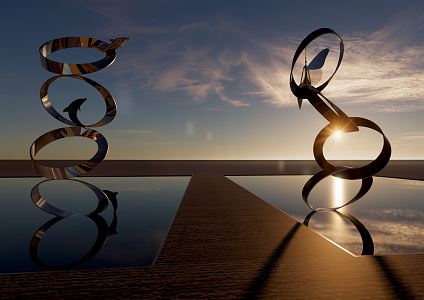 Modern City Sculpture Ring Sculpture Sick Fish Leaping over the Dragon Gate Transformation Angel Wings Endless Waterscape Reflecting Architectural Landmark Sculpture Landscape 3d model