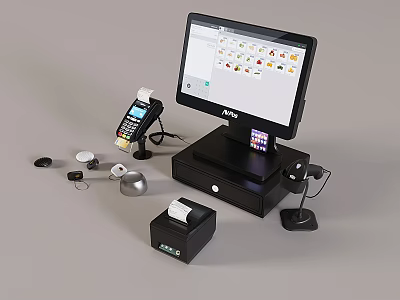 Retail Store Front Desk With POS System Monitor Receipt Printer And Payment Terminal 3d model