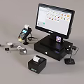 Retail Store Front Desk With POS System Monitor Receipt Printer And Payment Terminal