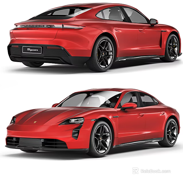 Red Porsche Electric Sedan With Sleek Design And Black Wheels 3d model 