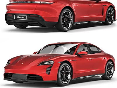 Red Porsche Electric Sedan With Sleek Design And Black Wheels 3d model