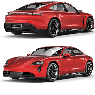 Red Porsche Electric Sedan With Sleek Design And Black Wheels 3d model