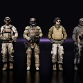 Group of Military Soldiers Holding Rifles With Different Camouflage Uniforms And Tactical Gear