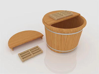 Wooden Foot Bath Bucket With Lid And Detachable Foot Scrubber For Home Use 3d model
