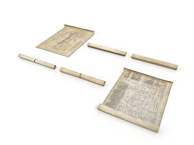 Vintage Scroll Papers With Old Patterns Unfolded And Rolled Designs For Home Use 3d model