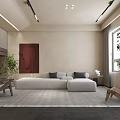 Modern Dining and Living Room Interior With Open Concept Staircase Sofa And Plants