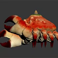 Vibrant Spiky Crab With Red And Yellow Shell And Small Green Object On Top