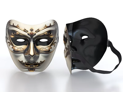 Decorative Ornament Set with Two Masks Silver Gold Ornate and Black Design 3d model