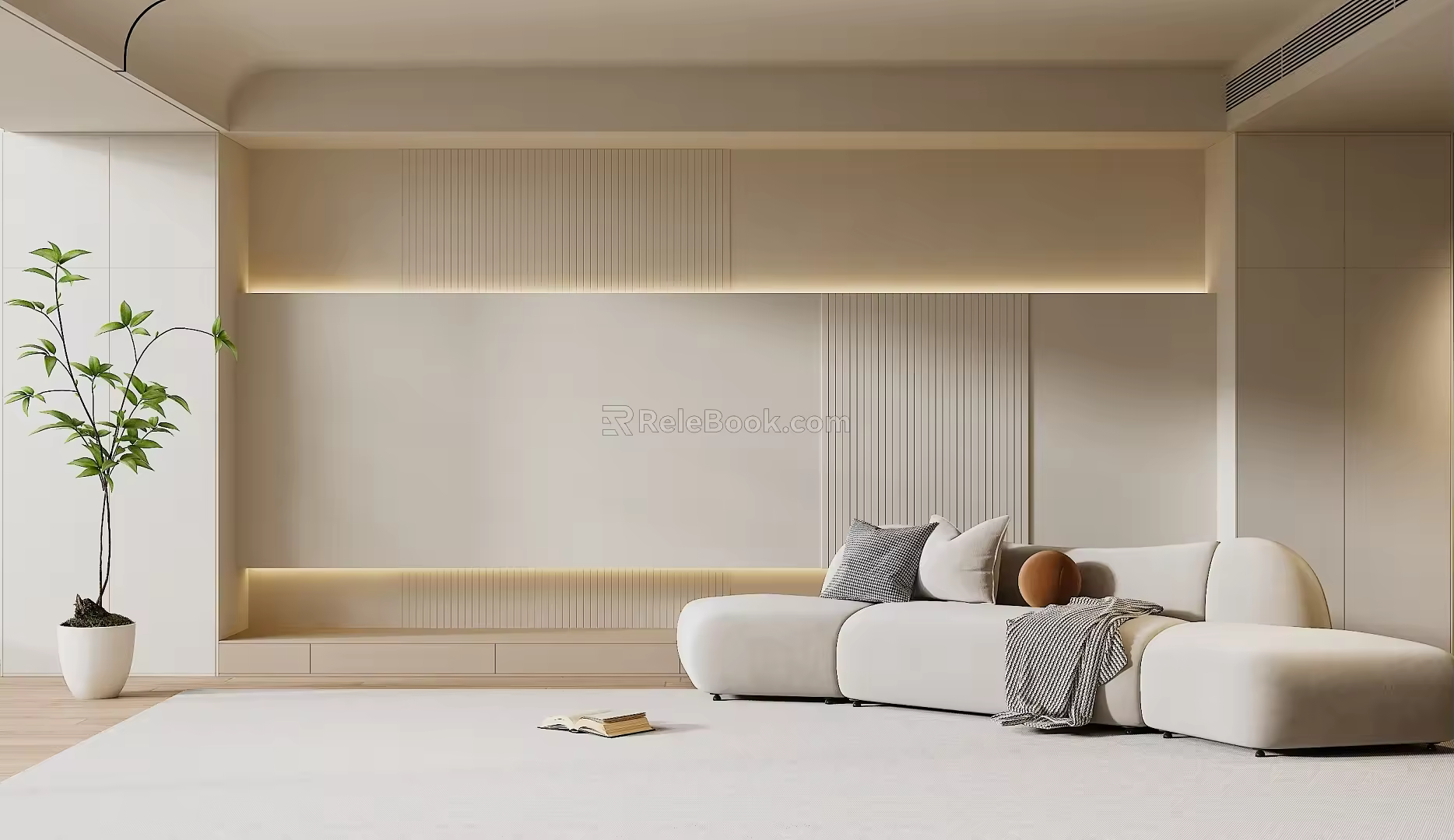 Quiet sofa background wall Cream wind sofa background wall 3d model