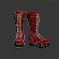 Red Velvet Tall Boots With Gray Laces And Black Soles For Daily Wear