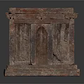 Ancient Stone Architectural Structure Featuring Carved Details Arched Doorway and Textured Pedestal Base