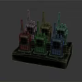 Multiple Black Walkie Talkies Charging On Desktop Dock Station For Communication