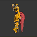 Detailed Yellow And Purple Robot Model With Multiple Joints Mechanical Structure Standing On Gray Background
