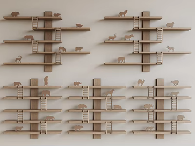 Modern Wall Cabinets With Wooden Shelves For Stylish Home Interior Design 3d model
