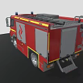 Red Fire Truck Featuring Blue Emergency Lights Yellow Stripes Silver Side Panels and Logo