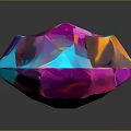 Colorful Polyhedral Gemstone With Purple Blue Orange Hues Shiny Surface And Dark Background Reflection